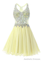 Yellow Chiffon Crystal Homecoming Dress
